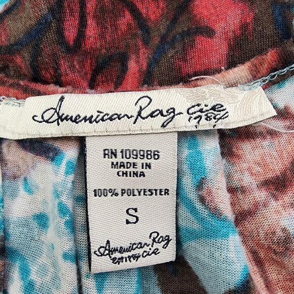 American Rag Cie Women Blouse Top Small Multi Floral Elastic Hem Pullover Keyhol - Picture 9 of 10